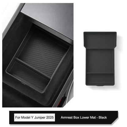 Tesla Model Y Juniper 2025 Center Console Armrest Organizer – Cup Holder & Storage Box Interior Upgrade Kit