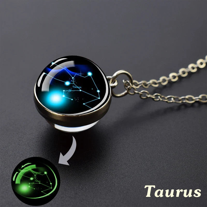 Luminous Zodiac Constellation Necklace – Starry Sky Glass Ball Pendant for Men & Women, 12 Astrology Signs Gift