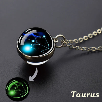 Luminous Zodiac Constellation Necklace – Starry Sky Glass Ball Pendant for Men & Women, 12 Astrology Signs Gift