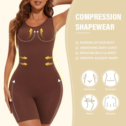 POKARLA Sexy Full Coverage Bodysuit – Seamless Thigh Slimming Wide Shoulder Shapewear Jumpsuit