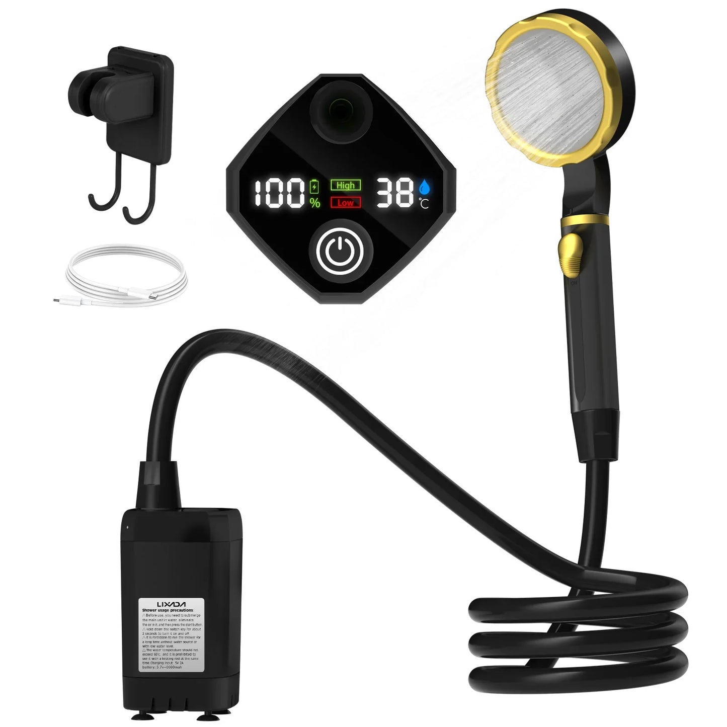 Camping Shower Pump Kit – RV & Outdoor Shower with Digital Display, Adjustable Full-Screen Shower for Backyard