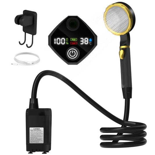 Camping Shower Pump Kit – RV & Outdoor Shower with Digital Display, Adjustable Full-Screen Shower for Backyard