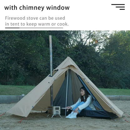 Camping Hot Tent with Chimney Window - Ultralight Tipi Teepee Pyramid, Double Layer Bushcraft Tent for 1 Person