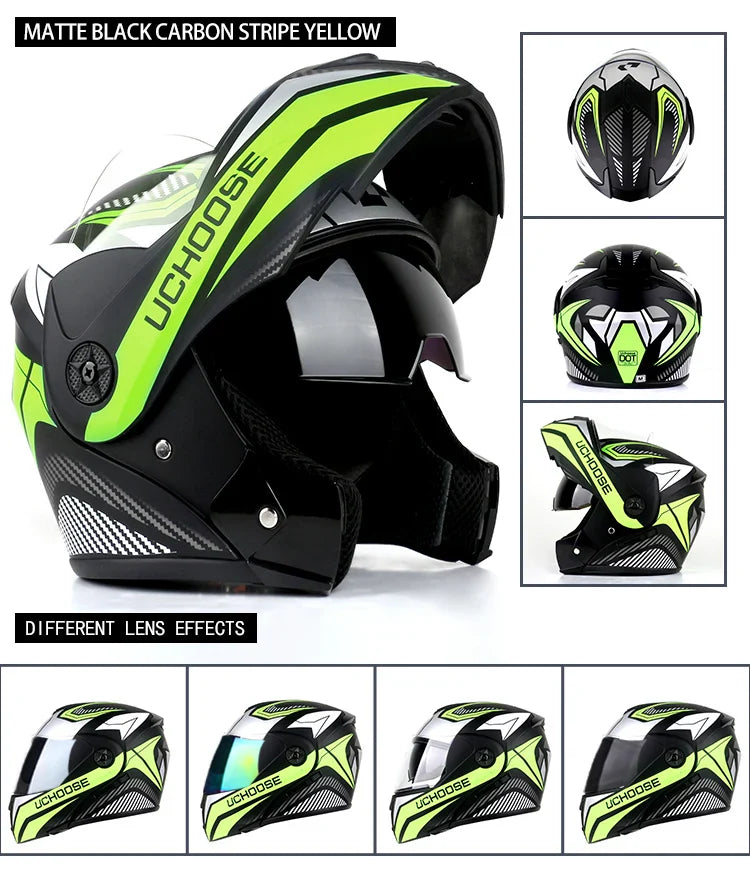 New Full Face Motorcycle Helmet – Racing Helmet with Double Sun Visor & Flip-Up Double Lens for Men & Women, DOT Certified