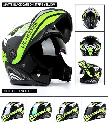 New Full Face Motorcycle Helmet – Racing Helmet with Double Sun Visor & Flip-Up Double Lens for Men & Women, DOT Certified