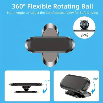 Magnetic Car Phone Holder - 360° Rotatable Mini Strip Shape Stand with Strong Metal Magnet for iPhone 14 & Huawei GPS Mount