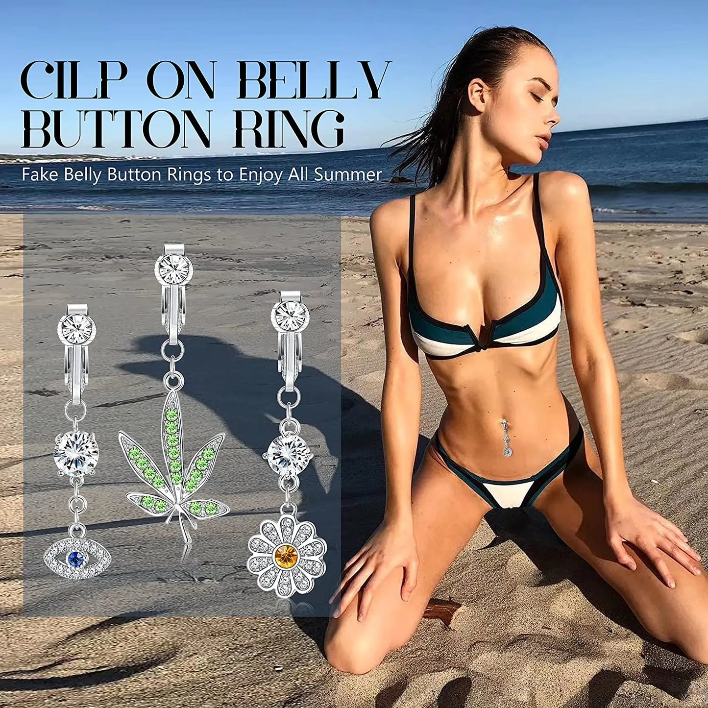Faux Butterfly Leaves Belly Piercing – Dangling Clip-On Fake Navel & Cartilage Earring for Umbilical Piercing