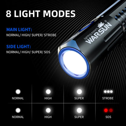 Warsun Powerful LED Flashlight – Rechargeable Magnet Torch with 8 Modes, Portable Lantern for Camping & Hiking