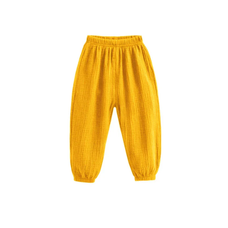 Summer Korean Kids Cotton Linen Pants – Casual High Waist Loose Pleated Harem Trousers for Girls & Boys