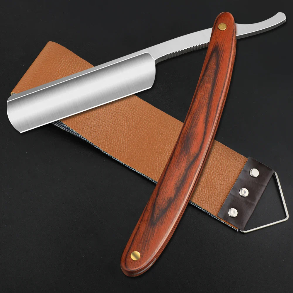 Professional Barbershop Men’s Shaver – Straight Edge Barber Razor Knife for Beard Shaving with Wiping Cloth
