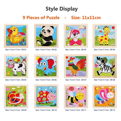 11cm Kids Wooden Jigsaw Puzzle – Cartoon Animal & Vehicle Montessori Educational Toys