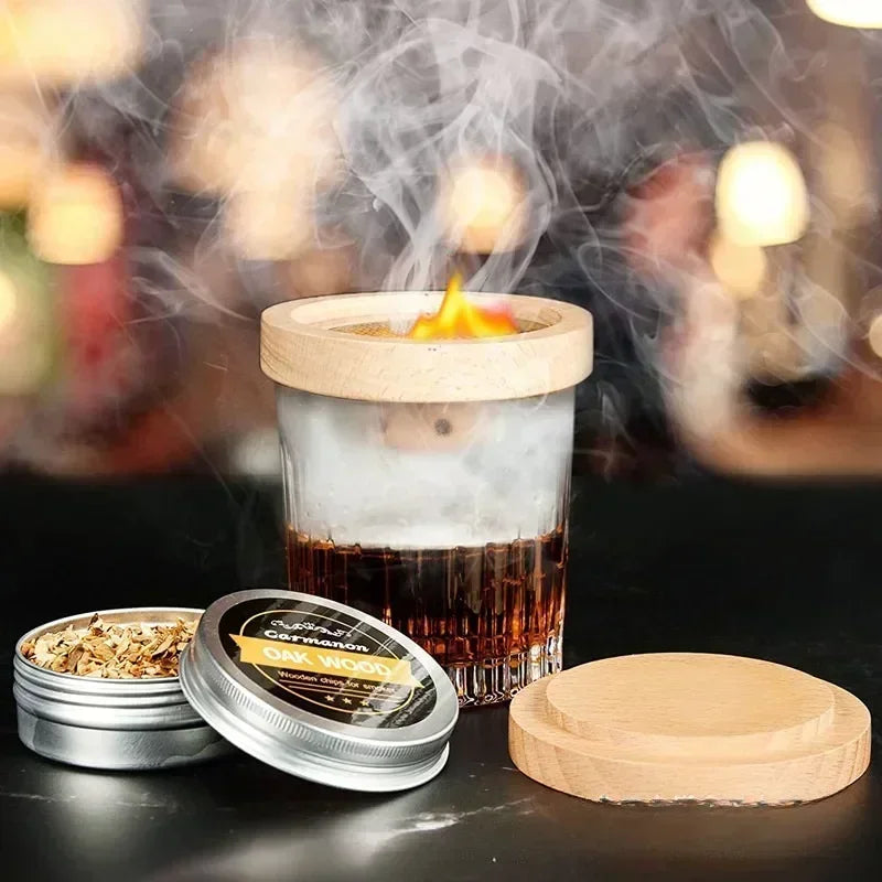 Wooden Cocktail Smoker Kit: Enhance Your Drinks with a Smoky Flavor - Ideal for Whiskey and Bar Accessories