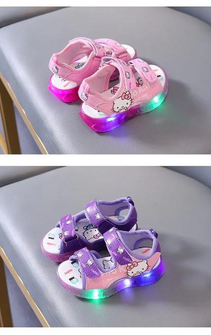 2024 Summer Baby Girls LED Hello Kitty Sandals — Cute Anti-Slip Beach & Outdoor Shoes