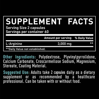 L-Arginine Supplement – Boost Energy, Strength & Endurance, Vascular Support for Exercise & Muscle Health