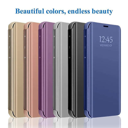 Smart Flip Case for Samsung Galaxy Z Fold – PU Leather Mirror Plating Kickstand Cover, Shockproof Funda for Fold 2/3/4/5/6 & W21/W22 5G