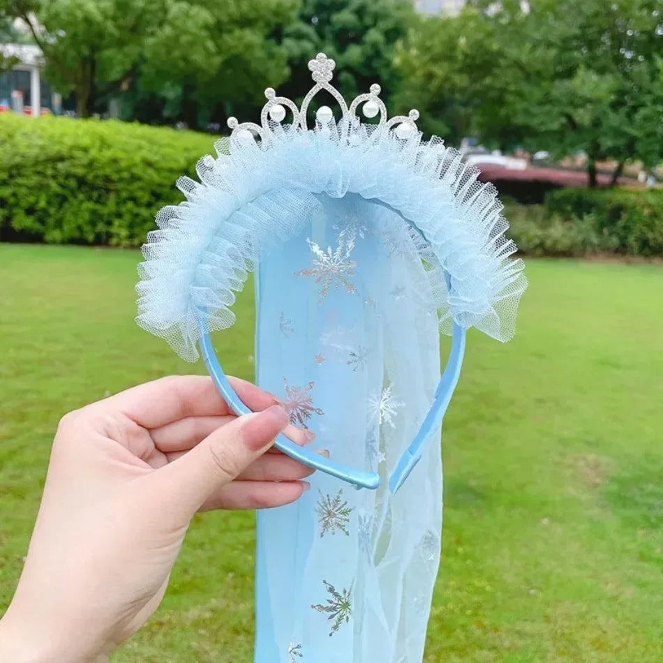 Girls Elsa Cosplay Headband - Snowflake Crown & Braid Hair Accessory, Princess Bow Hair Ornament
