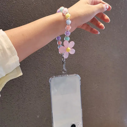 Colorful Macaron Round Bead Phone Anti-Lost Lanyard - Short Wrist Keychain Pendant, Women's Hand-Held Mobile Phone Chain