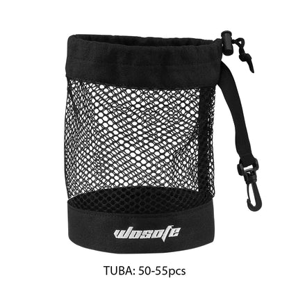 Black Golf Ball Pouch Bag – High-Quality Mesh Nylon with Hanging Plastic Clip, Convenient for Golf Bag