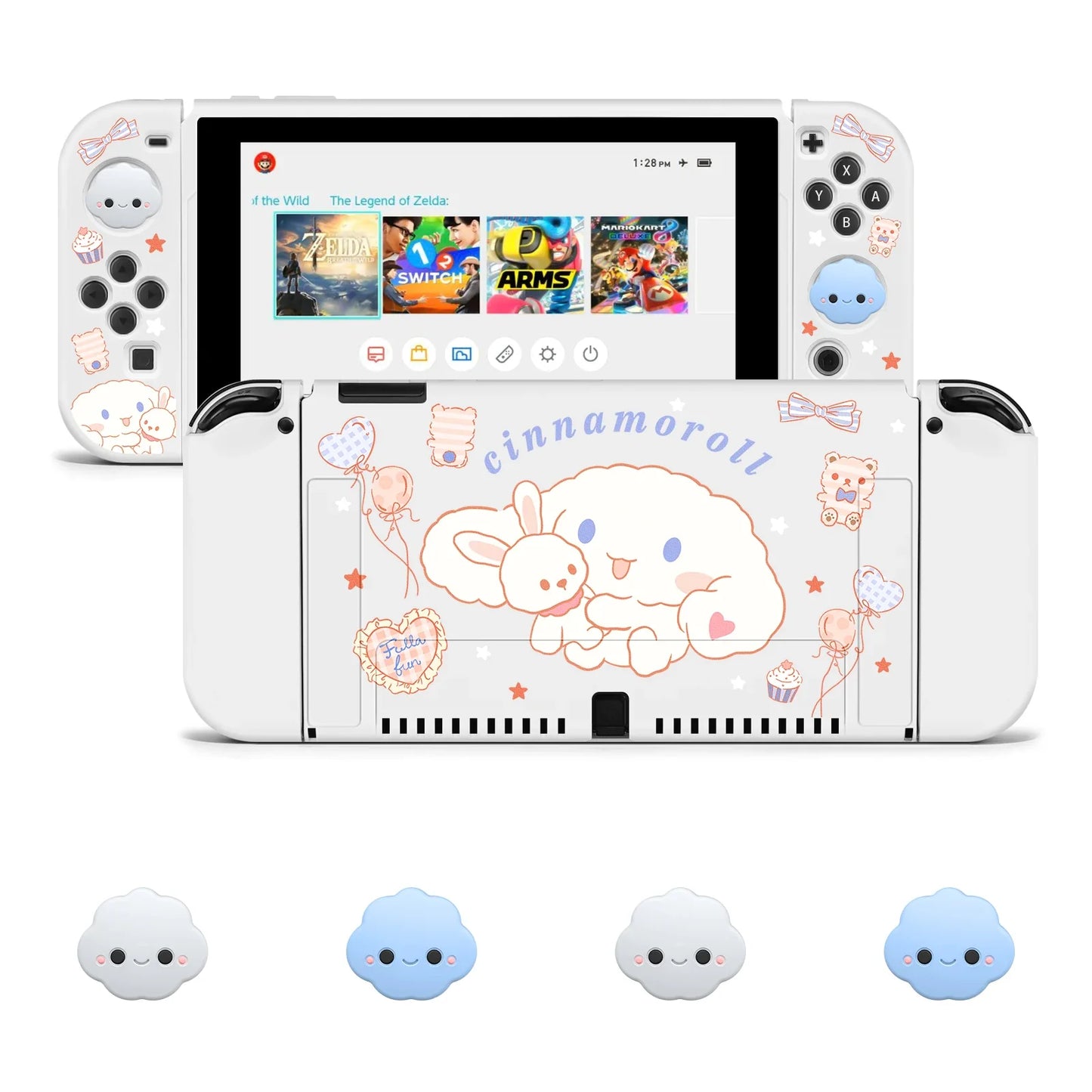 Adorable Big-Eared Dog Switch Case: Compatible with Nintendo Switch OLED/NS - Includes 4 Cloud Joystick Caps - Protect and Personalize Your Console