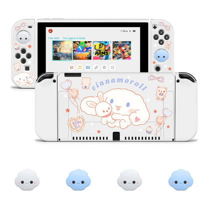 Adorable Big-Eared Dog Switch Case: Compatible with Nintendo Switch OLED/NS - Includes 4 Cloud Joystick Caps - Protect and Personalize Your Console