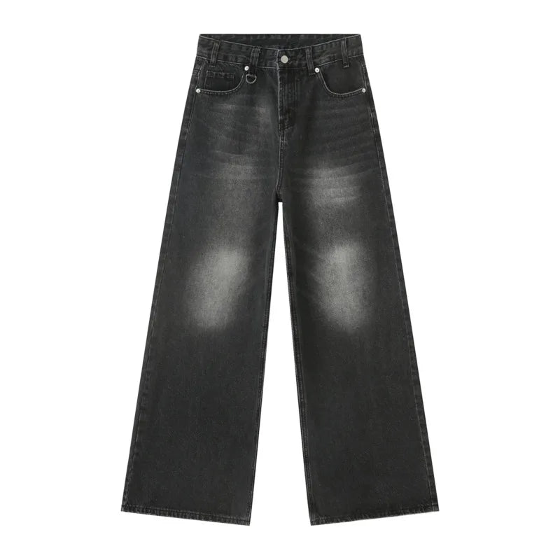 IEFB Men’s Summer Denim Jeans – Washed Blue Straight Loose Wide-Leg Casual Pants