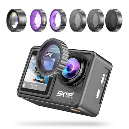 AUSEK S81TRW 5K Action Camera – 4K60FPS, 48MP, EIS, 5X Zoom, 1080P Webcam, Wi-Fi Vlog Sports Cam with Remote & Optional Filters