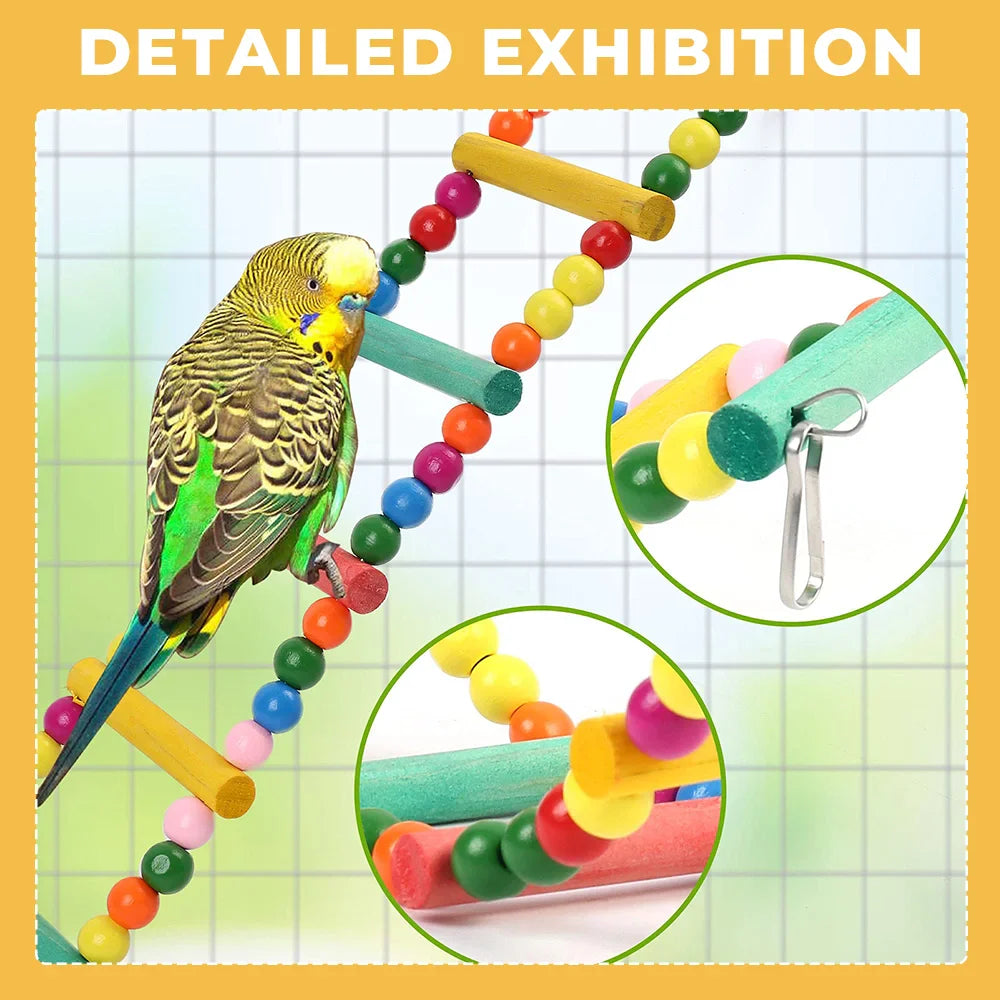 11-Piece Parrot Bird Cage Toy Set - Reliable Chewable Wooden Toys for Parrots, Including Swings, Bridges, Beads, and Shapes