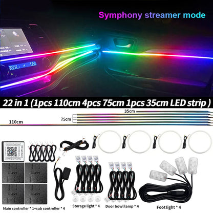 6/10/14/18 in 1 RGB LED Car Ambient Light - APP Controlled Acrylic Interior Atmosphere Strip with 64/213 Color Symphony Lighting