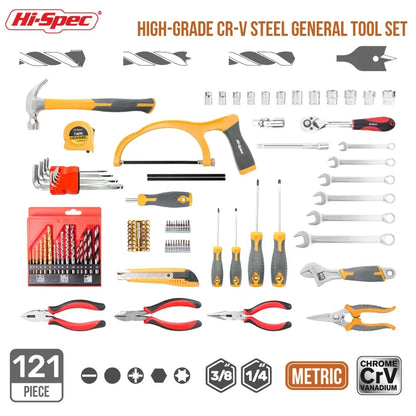 Hi-Spec 91PCS Professional Tool Set - CR-V Socket Wrench Repair Kit with Aluminum Carrying Case