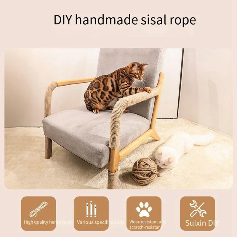 Natural Sisal Rope for Cat Scratchers – 20/50M, 4/6/8MM DIY Toy, Scratching Post & Furniture Protector