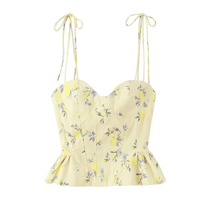 Women’s Chic Corset Backless Cami Top – Floral Print Sexy Summer Party Crop Top, Elegant 2026 Fashion Nightwear
