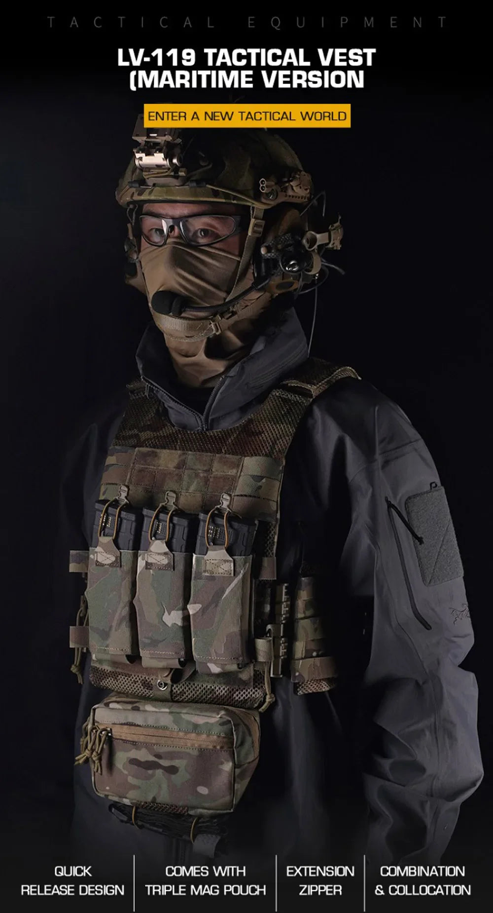 Tactical Vest LV119 Plate Carrier Set – Lightweight OTB Maritime Airsoft Hunting Vest with Underbelly Bag & Triple Mag Pouch