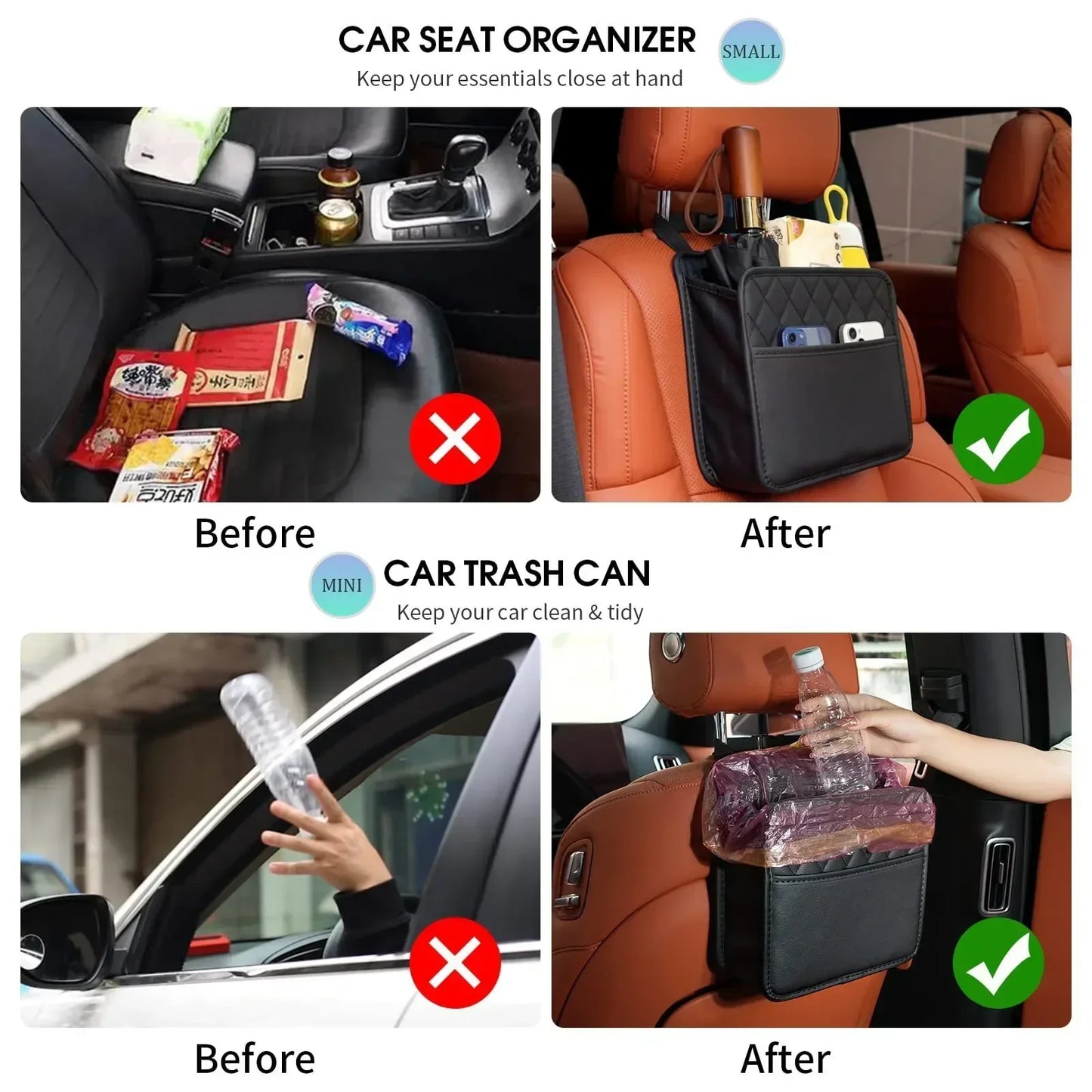 2024 Multi-Functional Car Seat Storage Bag – Leather Garbage Bag & Portable Trash Can for Most Models