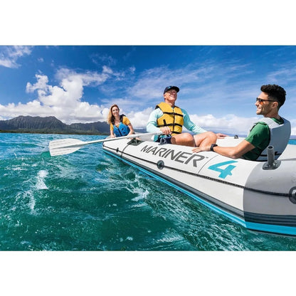 4-Person Inflatable Boat Set – Includes Aluminum Oars & High Output Air Pump for Fishing and Boating in Rivers & Lakes