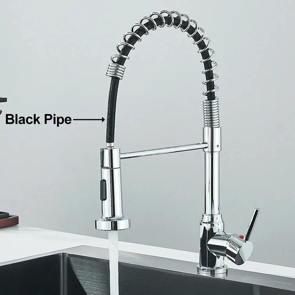 Matte Black Kitchen Sink Faucet - One Handle Spring Hot & Cold Water Tap, Deck Mounted Bathroom & Kitchen Mixer Tap