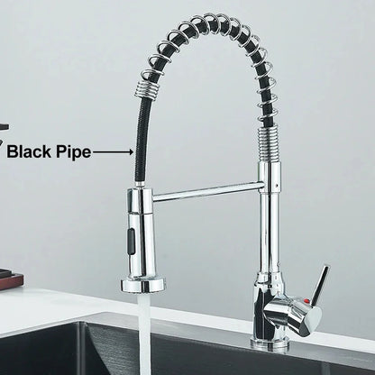 Matte Black Kitchen Sink Faucet - One Handle Spring Hot & Cold Water Tap, Deck Mounted Bathroom & Kitchen Mixer Tap