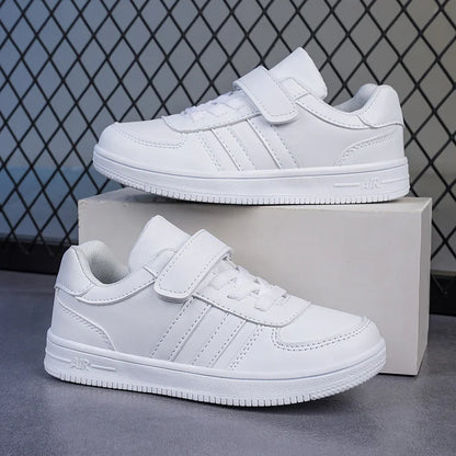 Kids White Sneakers — Boys & Girls Sport Casual Shoes, Non-Slip School Walking & Running Shoes, Sizes 28-39