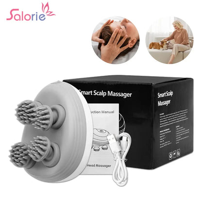 Electric Head Scalp Massager — 4 Kneading Heads for Hair Growth, Deep Tissue Relaxation & Pet Use