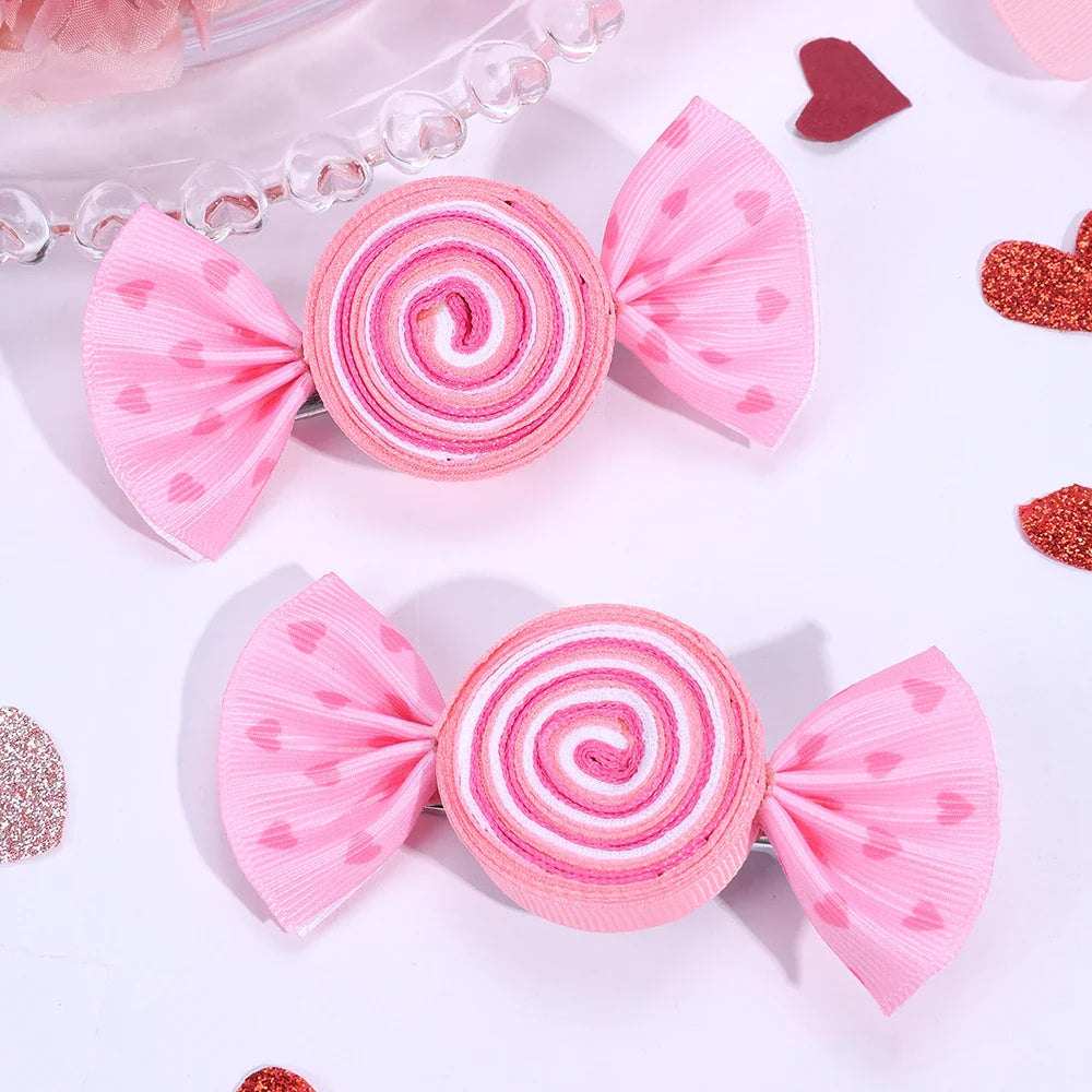 2-Piece Candy Bow Hair Clips – Sweet Strawberry & Heart Print Barrettes for Girls & Kids