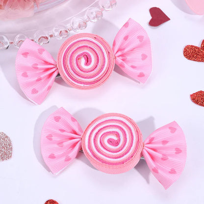 2-Piece Candy Bow Hair Clips – Sweet Strawberry & Heart Print Barrettes for Girls & Kids