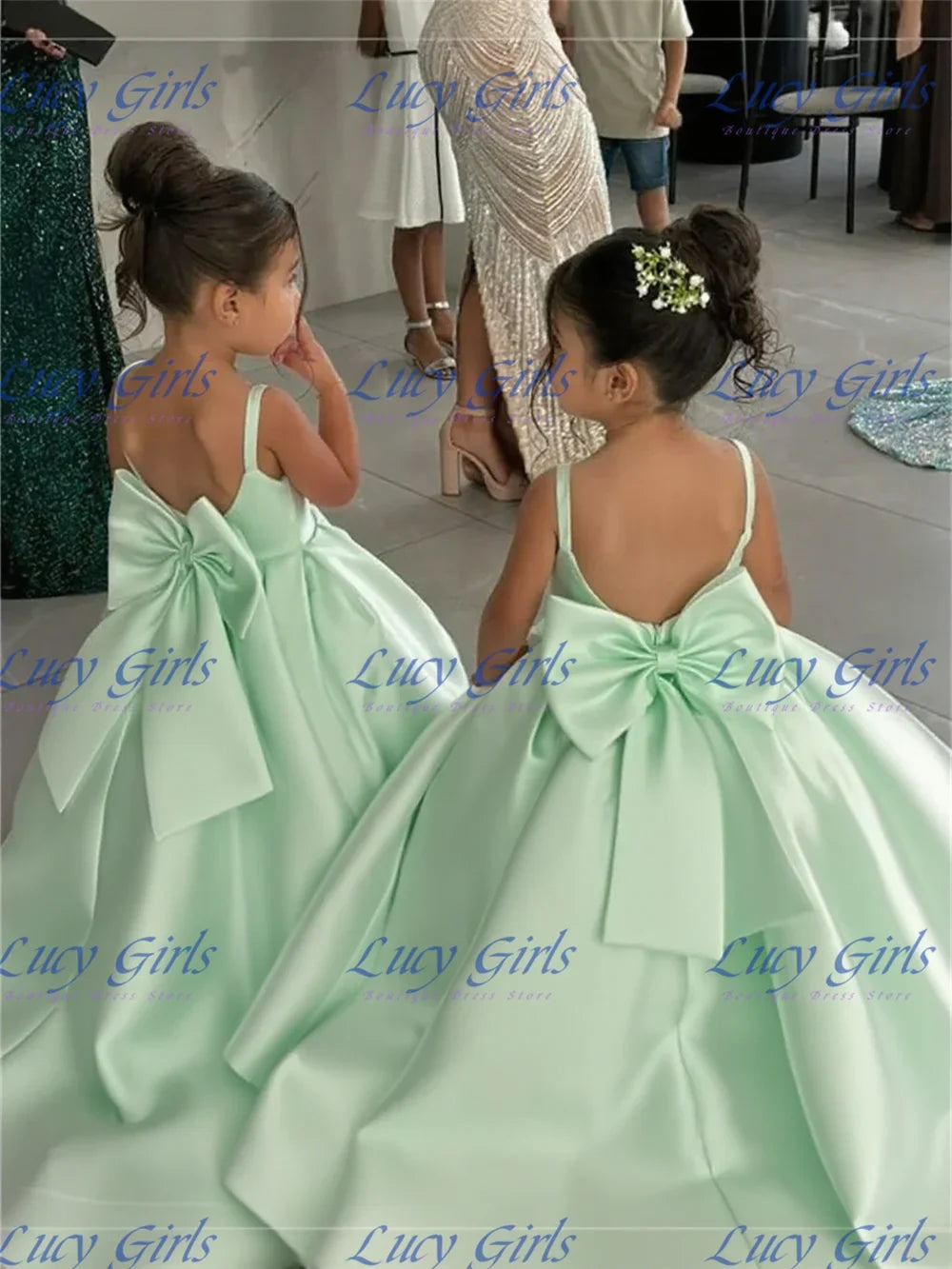 Lovely Satin Flower Girl Dress - Fluffy Bow Wedding & Birthday Party Gown for Kids