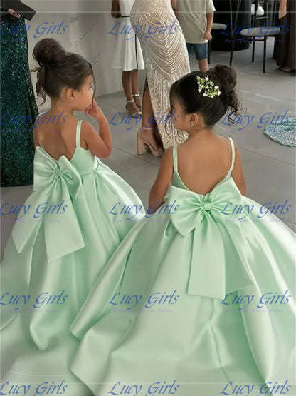 Lovely Satin Flower Girl Dress - Fluffy Bow Wedding & Birthday Party Gown for Kids