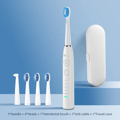 Seago SG-575 Sonic Electric Toothbrush – USB Rechargeable Adult Toothbrush with 4 Replacement Heads, Travel Case & 360-Day Battery Life, IPX7 Waterproof