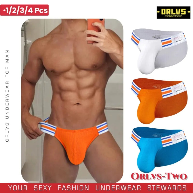 Men’s Breathable Brief Underwear 1/2/3/4PCS – High Fork Triangle Design with Striped Elastic Waistband Comfort Fit