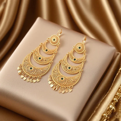 Vintage Moon & Heart Tassel Dangle Earrings for Women – Ethnic Tribal Arabesque Drop Jewelry