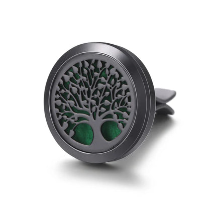 All-Black Tree of Life Car Air Freshener – Stainless Steel Aromatherapy Essential Oil Diffuser Locket Pendant