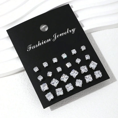 12 Pairs Luxurious Zirconia Earrings Set – Shiny Elegant Simple Stud Jewelry Gift for Parties, Couples & Daily Wear
