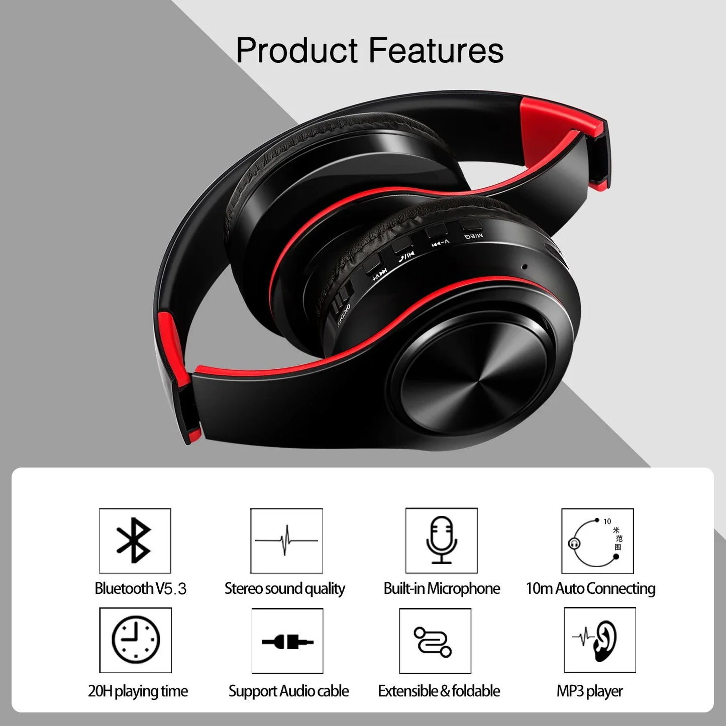 CATASSU Over-Ear Bluetooth Headphones – Wireless Stereo Headset with Mic & Soft Leather Earmuffs for PC, TV, Cell Phones