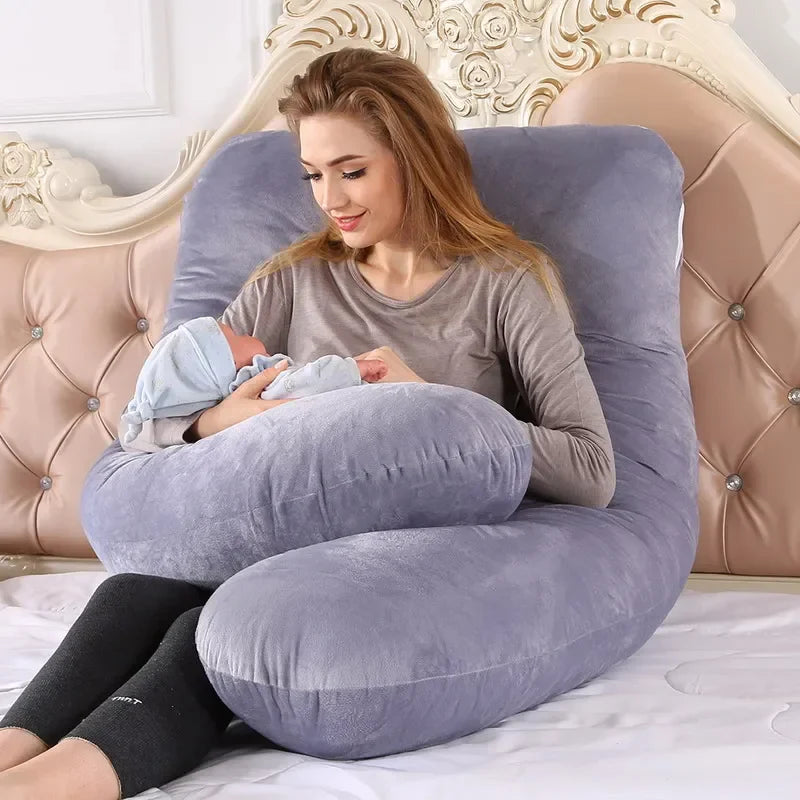Soft Fleece U-Shaped Pregnancy Pillow – Multi-Function Side & Lumbar Support Cushion for Women