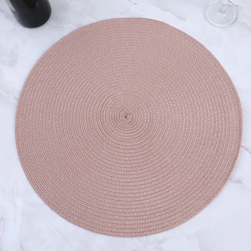 38cm Round Braided Tableware Mat – Washable, Anti-Slip, Heat-Resistant Dining Placemat and Drink Coaster for Home Decor